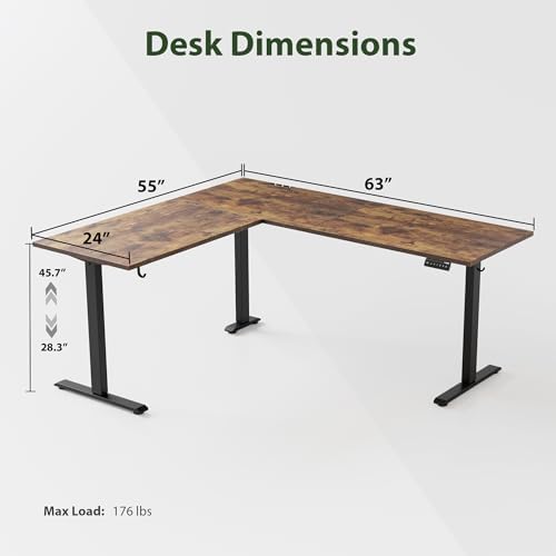 L Shaped Standing Desk 63 x 55 inch Adjustable Height, Electric Corner Standing Desk,