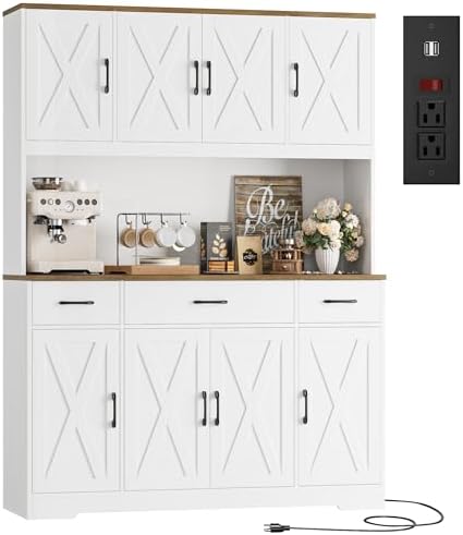 71" Tall Kitchen Pantry Storage Cabinet with Charging Station,