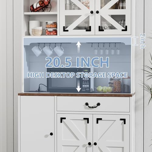 71" Pantry Cabinet, Kitchen Pantry Storage Cabinet with Charging Station, Kitchen Hutch with Countertop,