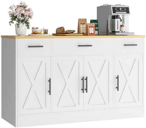 Buffet Cabinet with Drawers, 53” Large Sideboard Buffet Kitchen Storage Cabinet,