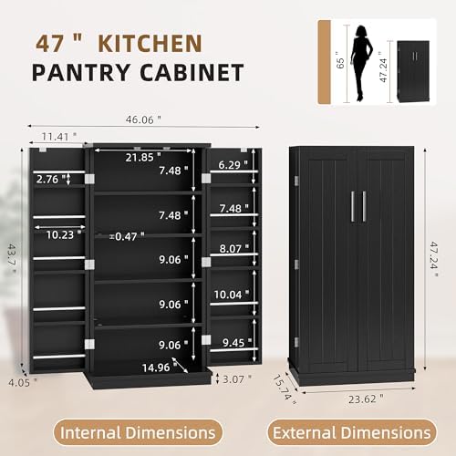 Kitchen Pantry Cabinet,5 - Layer Storage Cupboard with Adjustable Shelves for Organizing
