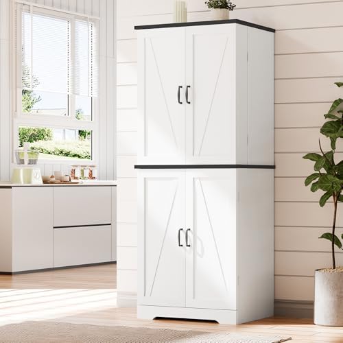 Kitchen Pantry Storage Cabinet with Barn Doors, Drawer and Adjustable Shelves,