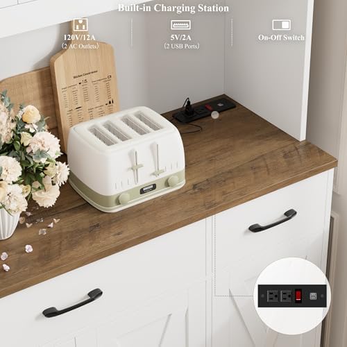 71" Tall Kitchen Pantry Storage Cabinet with Charging Station,