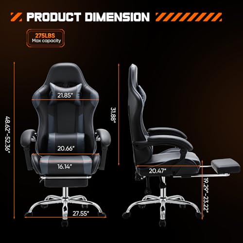 White Pink Gaming Chair with Footrest & Headrest, PU Leather Reclining Office Chair