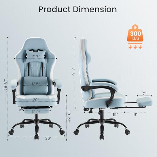White Pink Gaming Chair with Footrest & Headrest, PU Leather Reclining Office Chair