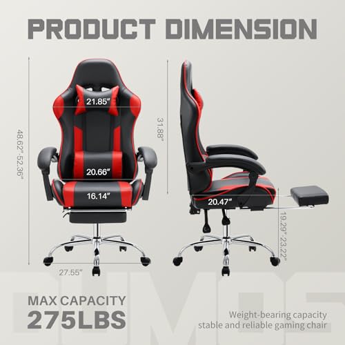 White Pink Gaming Chair with Footrest & Headrest, PU Leather Reclining Office Chair