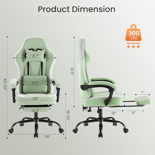 White Pink Gaming Chair with Footrest & Headrest, PU Leather Reclining Office Chair