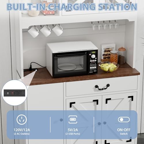 71" Pantry Cabinet, Kitchen Pantry Storage Cabinet with Charging Station, Kitchen Hutch with Countertop,
