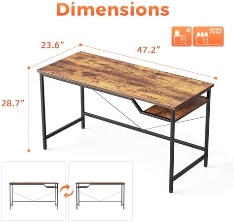Computer Desk 48 X 24 inch, Gaming Desk for Small Spaces, Modern Simple Style