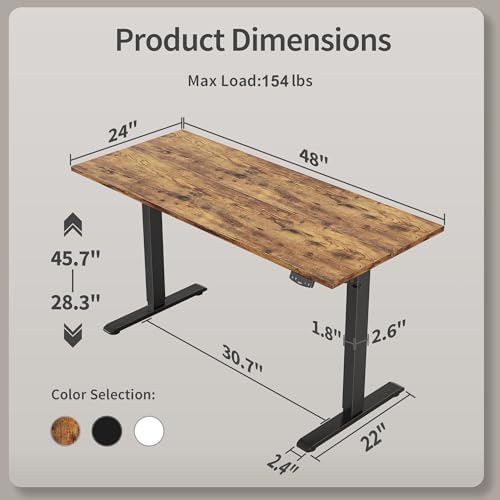 Electric Standing Desk, 48 x 24 Inches Height Adjustable Desk, Sit Stand up for Work