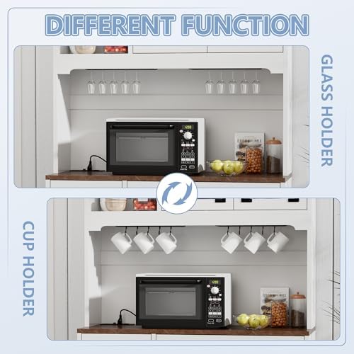 71" Pantry Cabinet, Kitchen Pantry Storage Cabinet with Charging Station, Kitchen Hutch with Countertop,