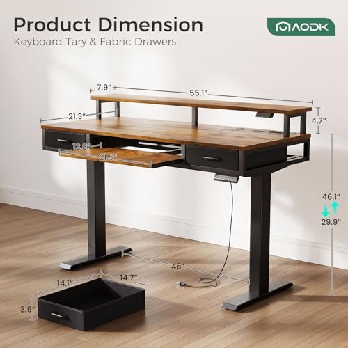 Electric Standing Desk with Drawers & Keyboard Tray, 55 Inch Height Adjustable