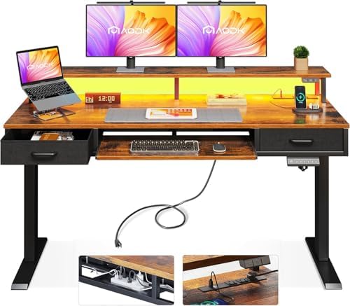 Electric Standing Desk with Drawers & Keyboard Tray, 55 Inch Height Adjustable