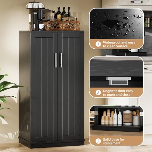 Kitchen Pantry Cabinet,5 - Layer Storage Cupboard with Adjustable Shelves for Organizing