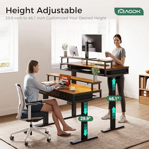 Electric Standing Desk with Drawers & Keyboard Tray, 55 Inch Height Adjustable
