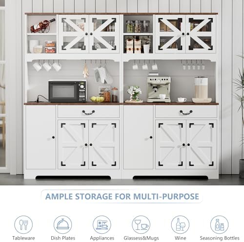 71" Pantry Cabinet, Kitchen Pantry Storage Cabinet with Charging Station, Kitchen Hutch with Countertop,