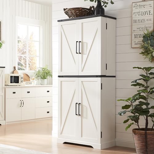 72" Tall Kitchen Pantry, Farmhouse Storage Cabinet with Barn Doors, Organizer, Drawer