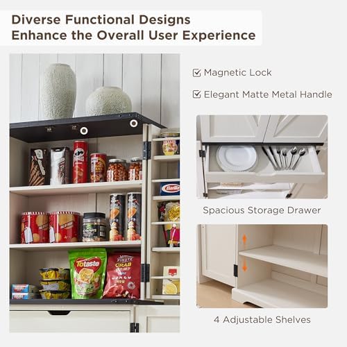 72" Tall Kitchen Pantry, Farmhouse Storage Cabinet with Barn Doors, Organizer, Drawer