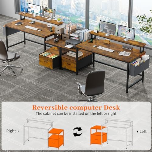 57" Office Desk with Drawers and Printer Space,Computer Desk with Power Outlets