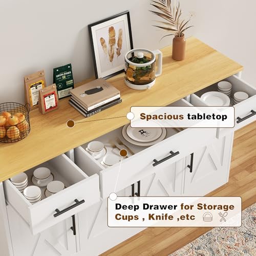 Buffet Cabinet with Drawers, 53” Large Sideboard Buffet Kitchen Storage Cabinet,