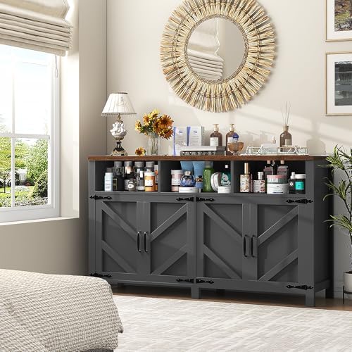 Buffet Sideboard with Storage Farmhouse with 4 Doors, 55'' Large Kitchen Storage