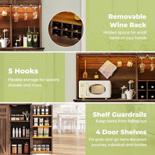 71" Pantry Cabinet, Kitchen Pantry Storage Cabinet with Outlet & LED Light, Farmhouse Kitchen