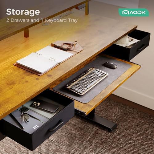Electric Standing Desk with Drawers & Keyboard Tray, 55 Inch Height Adjustable