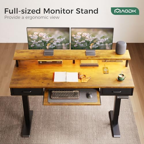 Electric Standing Desk with Drawers & Keyboard Tray, 55 Inch Height Adjustable