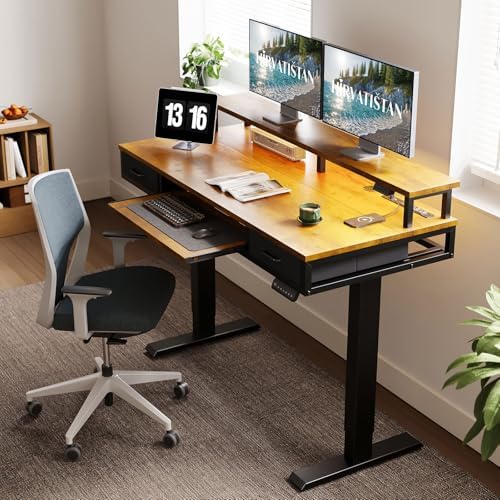 Electric Standing Desk with Drawers & Keyboard Tray, 55 Inch Height Adjustable