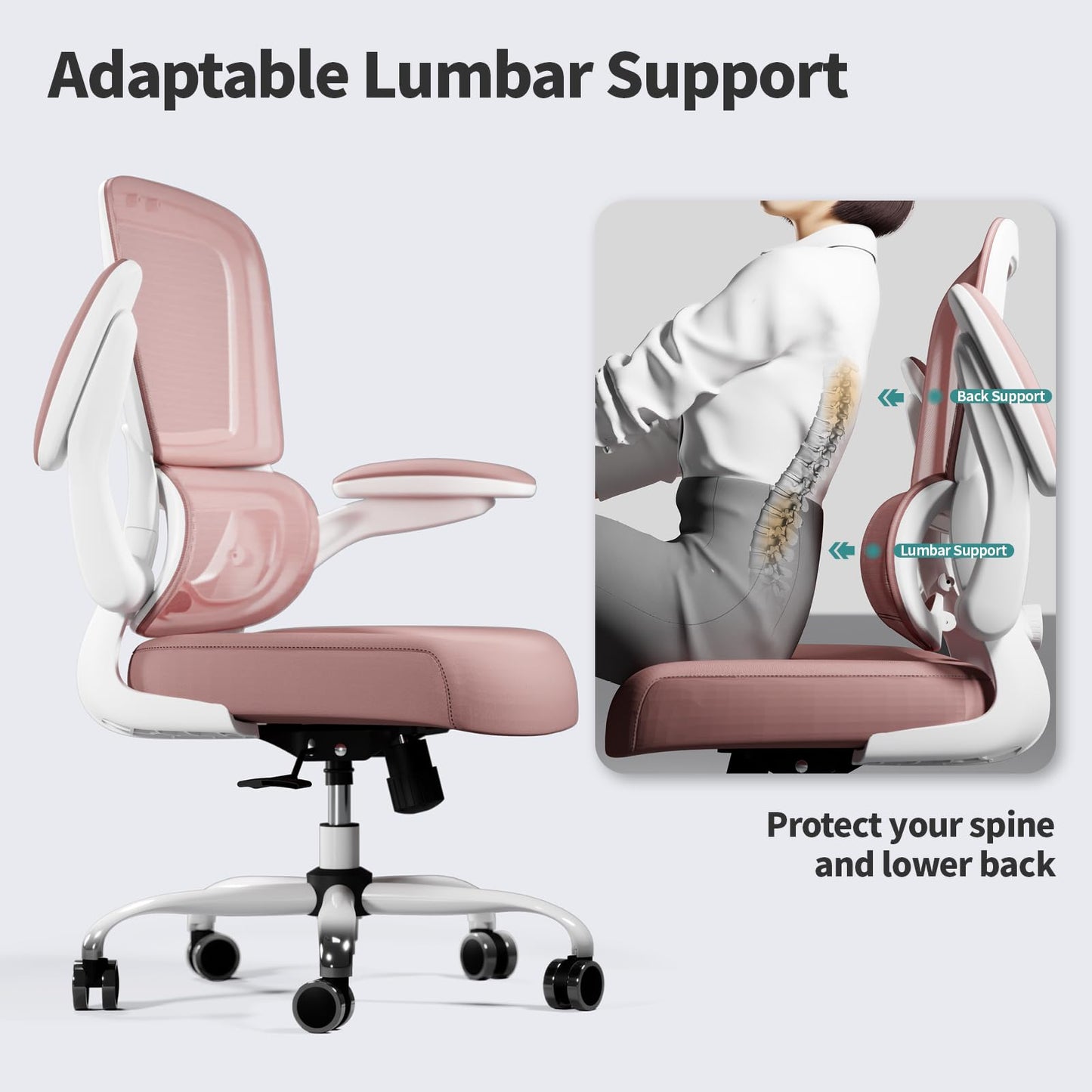 White Ergonomic Office Chair – Mesh Desk Chair with Adjustable Lumbar Support, Comfortable Executive