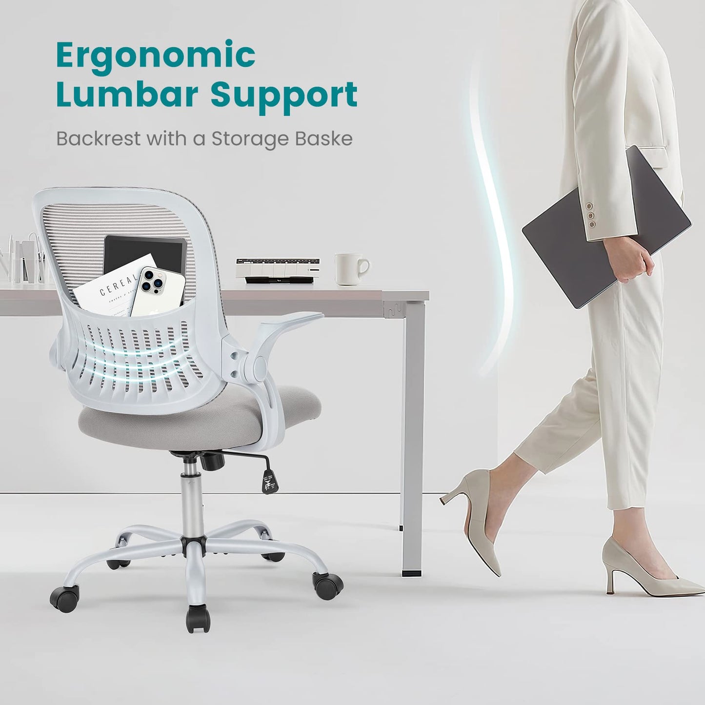 Ergonomic Home Office Chair – Mid-Back Mesh Computer Desk Chair with Lumbar Support