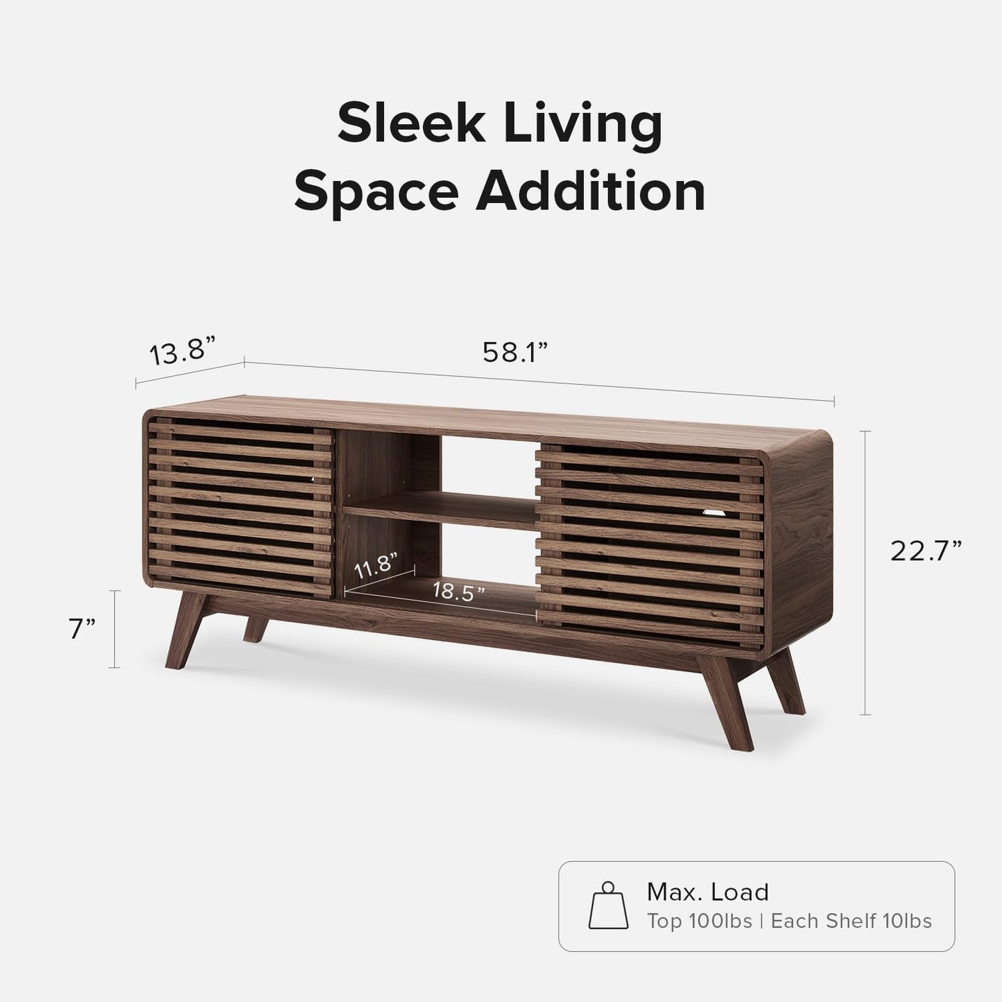Mid-Century Modern TV Stand – 59" Walnut Entertainment Center for 55–65 Inch TVs,