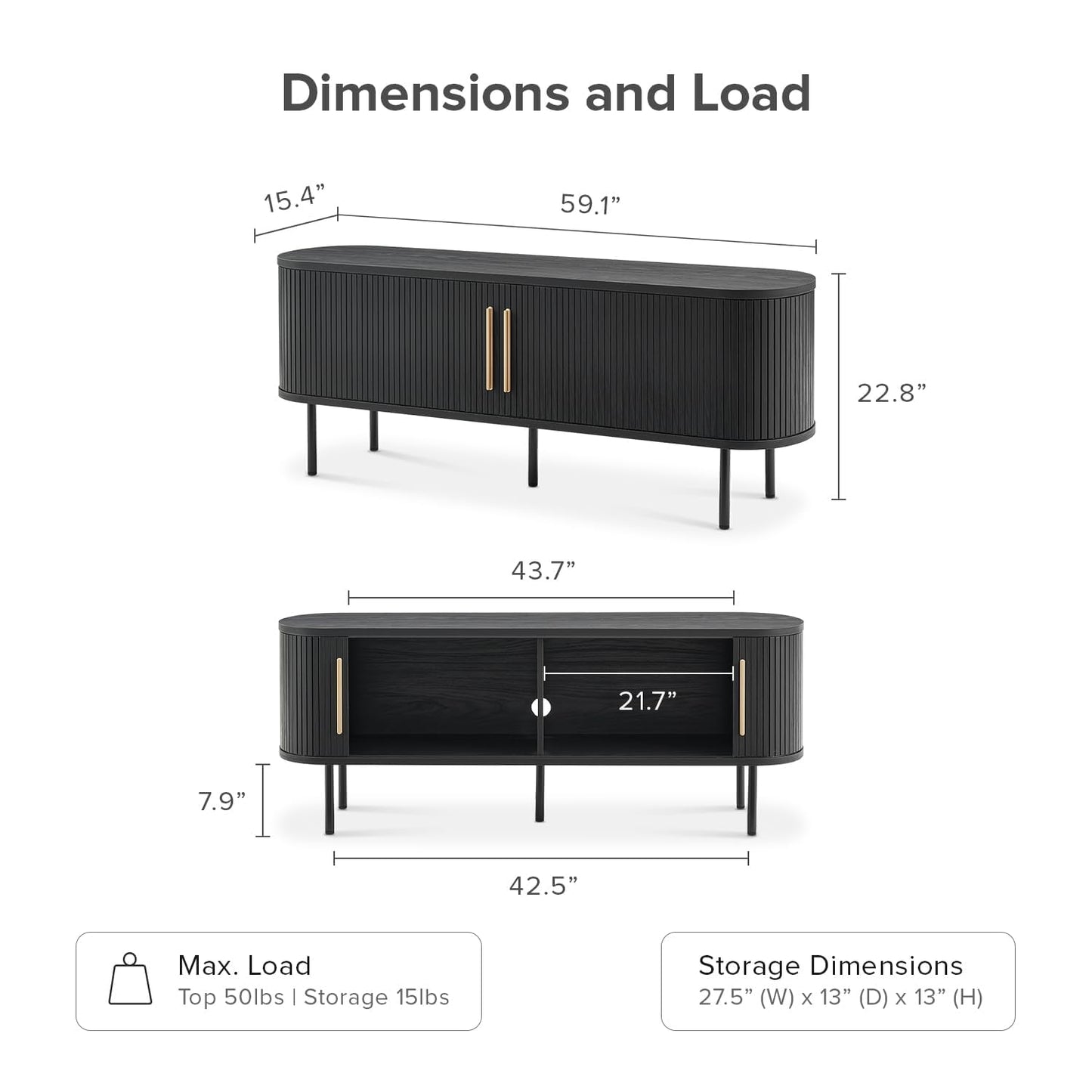 Mid-Century Modern TV Stand – 59" Walnut Entertainment Center for 55–65 Inch TVs,