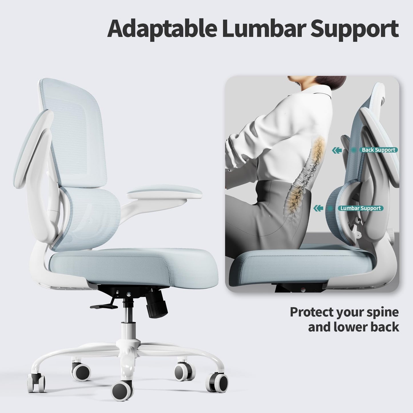 White Ergonomic Office Chair – Mesh Desk Chair with Adjustable Lumbar Support, Comfortable Executive
