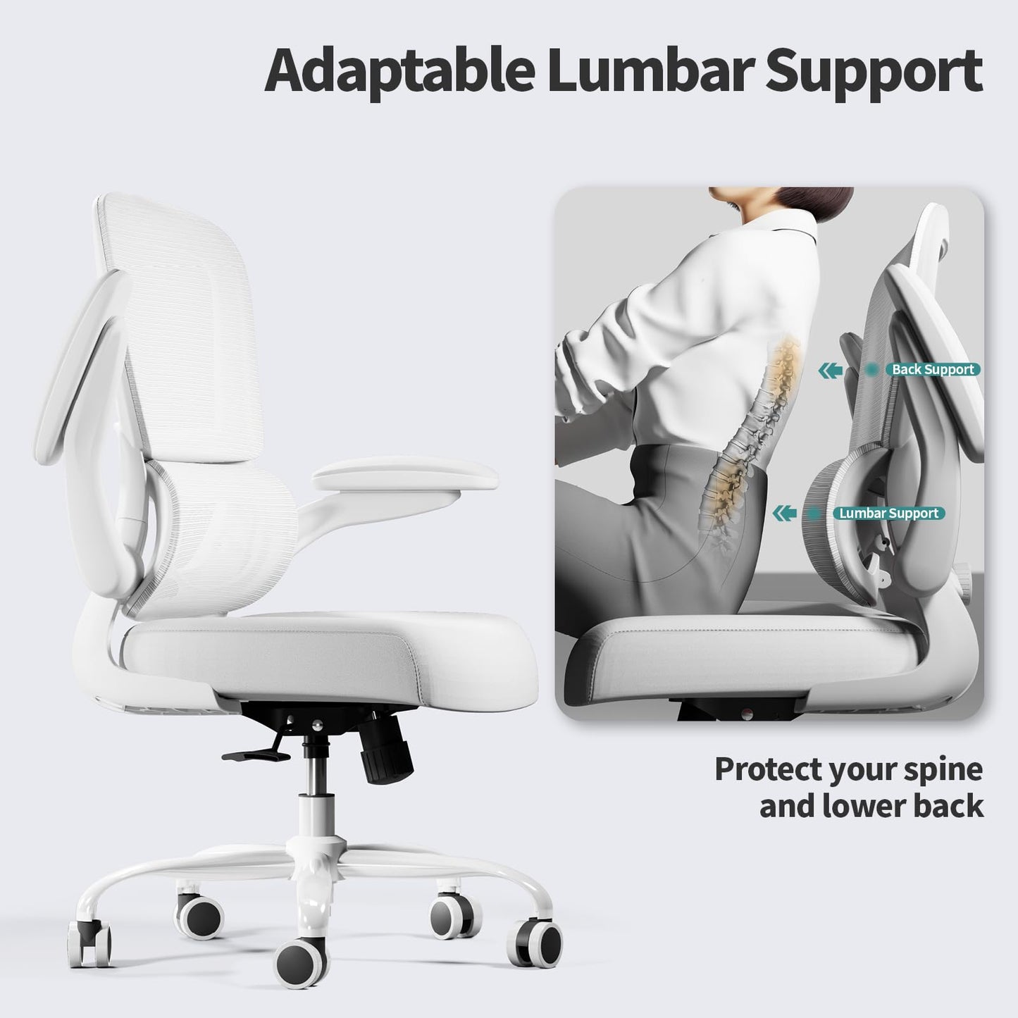 White Ergonomic Office Chair – Mesh Desk Chair with Adjustable Lumbar Support, Comfortable Executive