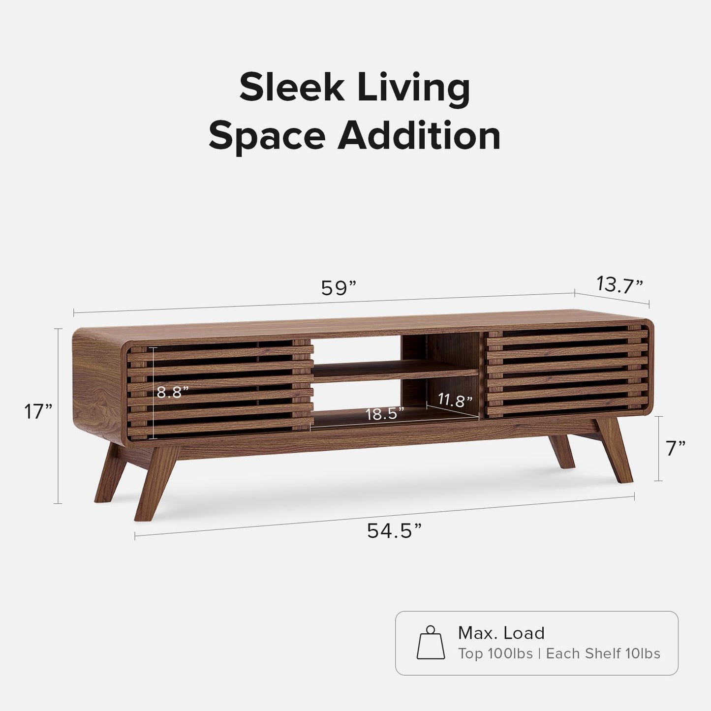 Mid-Century Modern TV Stand – 59" Walnut Entertainment Center for 55–65 Inch TVs,