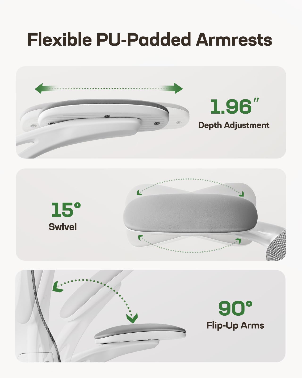 Ergonomic Office Chair with Mesh Back, Adjustable Lumbar Support, 3D Armrests & Headrest,