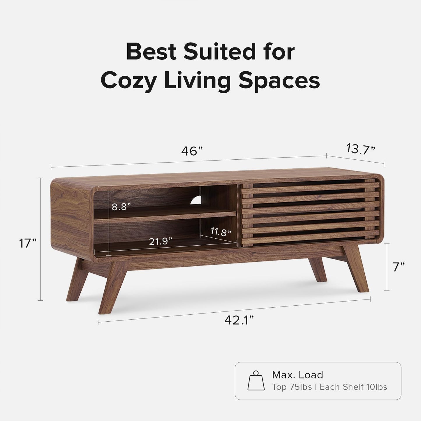 Mid-Century Modern TV Stand – 59" Walnut Entertainment Center for 55–65 Inch TVs,