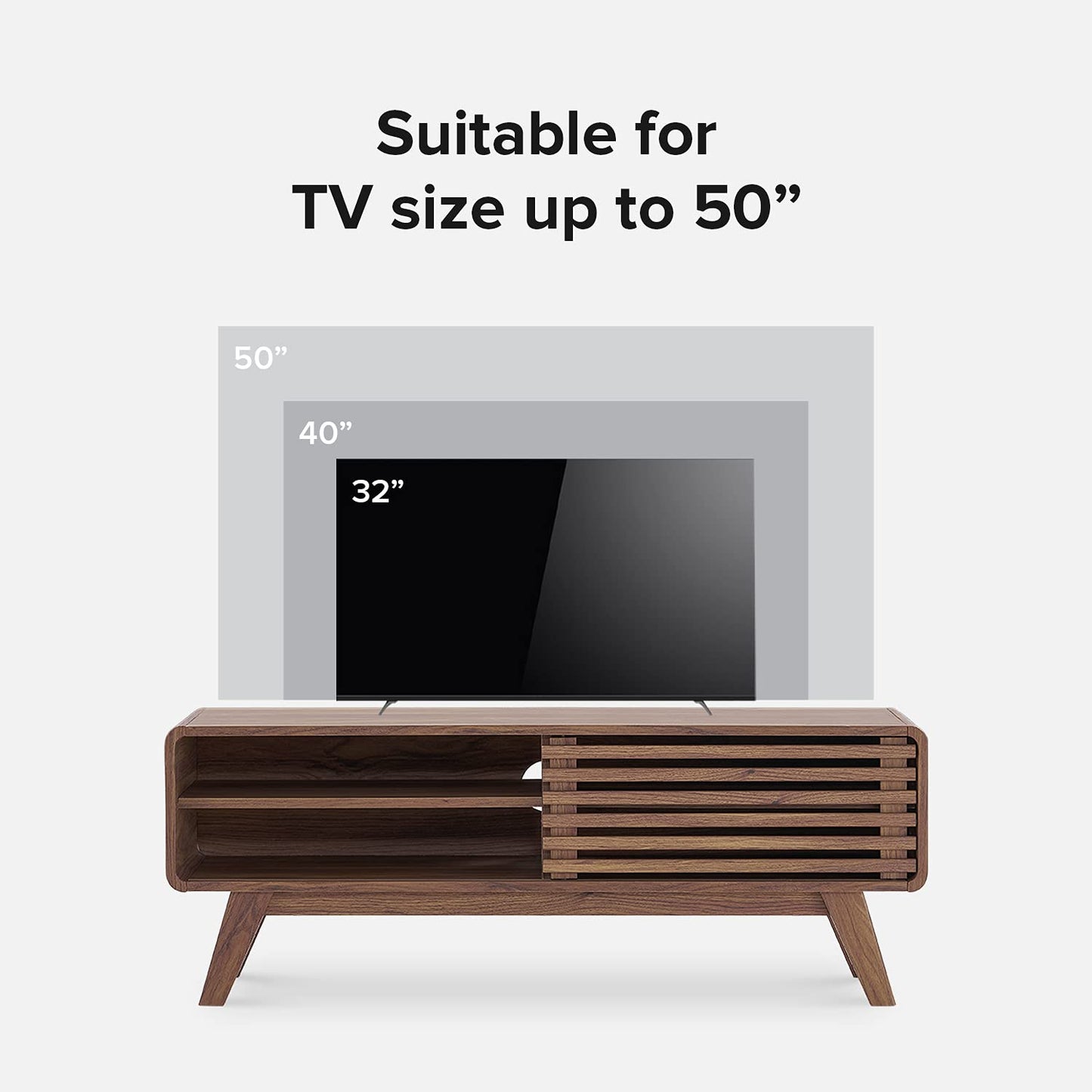 Mid-Century Modern TV Stand – 59" Walnut Entertainment Center for 55–65 Inch TVs,