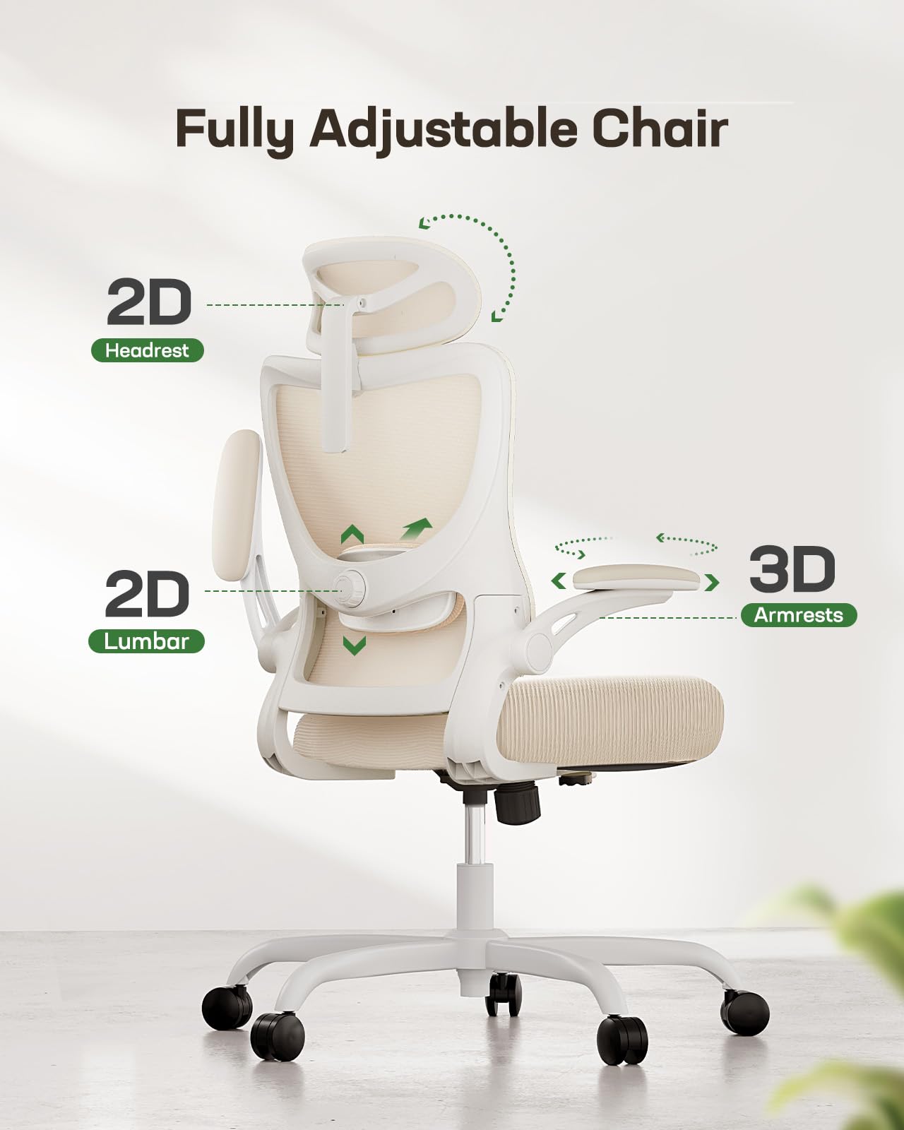 Ergonomic Office Chair with Mesh Back, Adjustable Lumbar Support, 3D Armrests & Headrest,