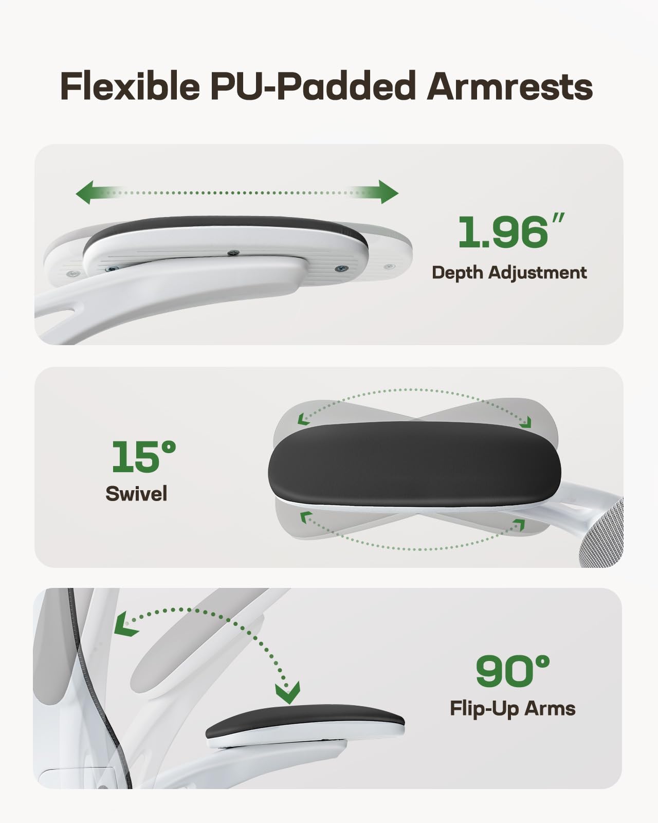 Ergonomic Office Chair with Mesh Back, Adjustable Lumbar Support, 3D Armrests & Headrest,