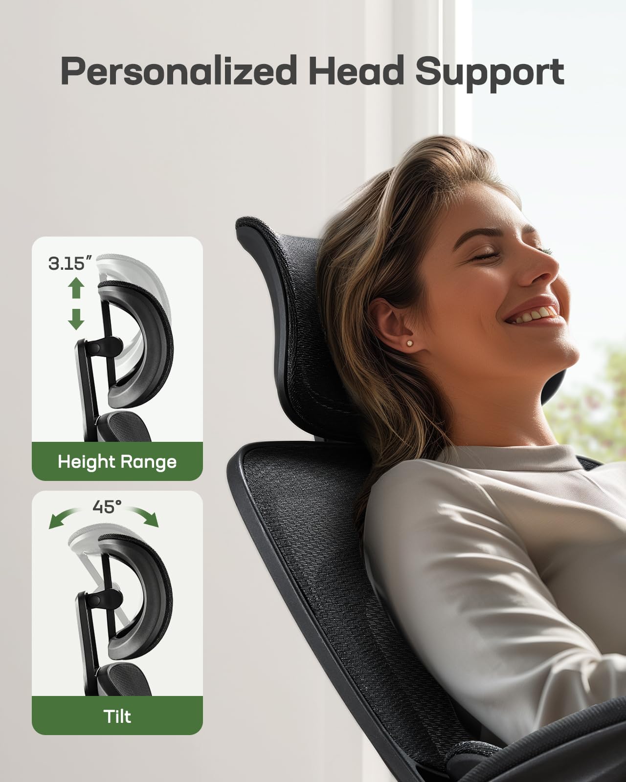 Ergonomic Office Chair with Mesh Back, Adjustable Lumbar Support, 3D Armrests & Headrest,