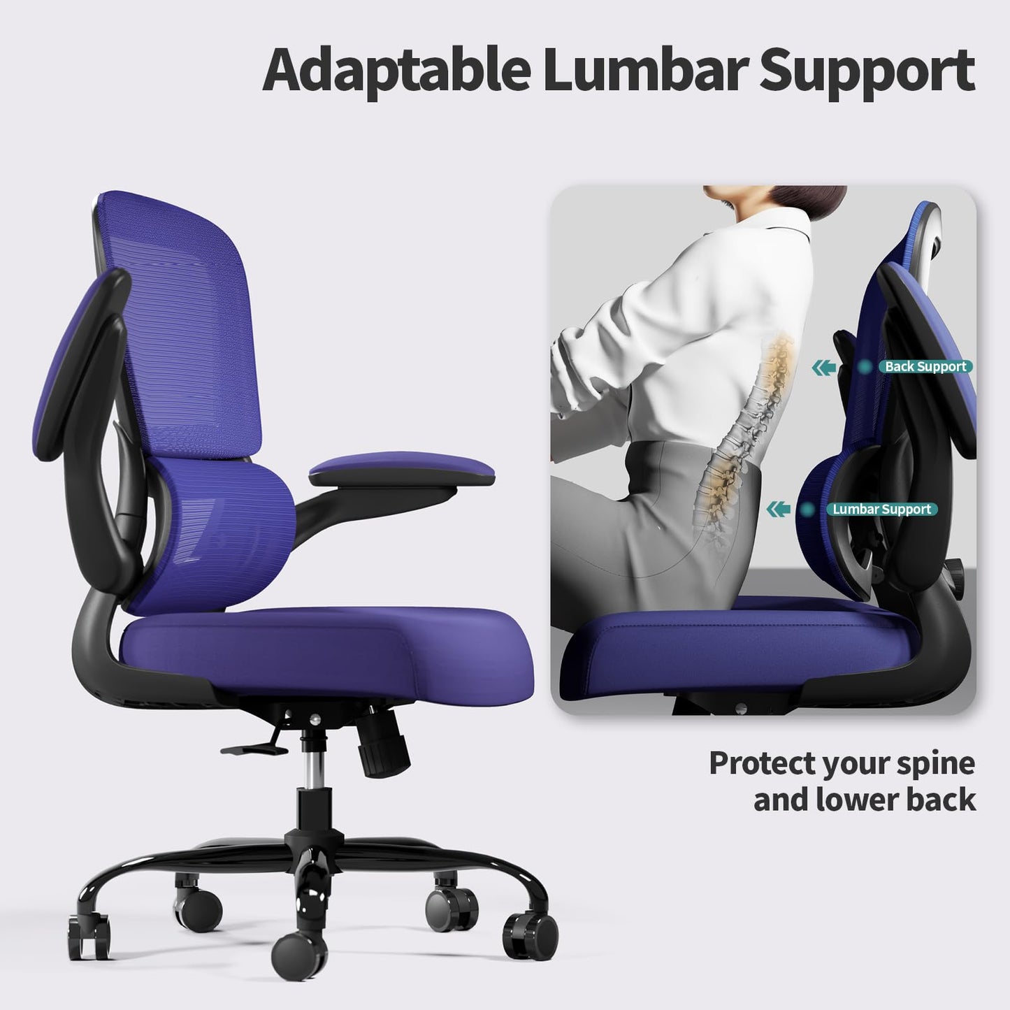 White Ergonomic Office Chair – Mesh Desk Chair with Adjustable Lumbar Support, Comfortable Executive