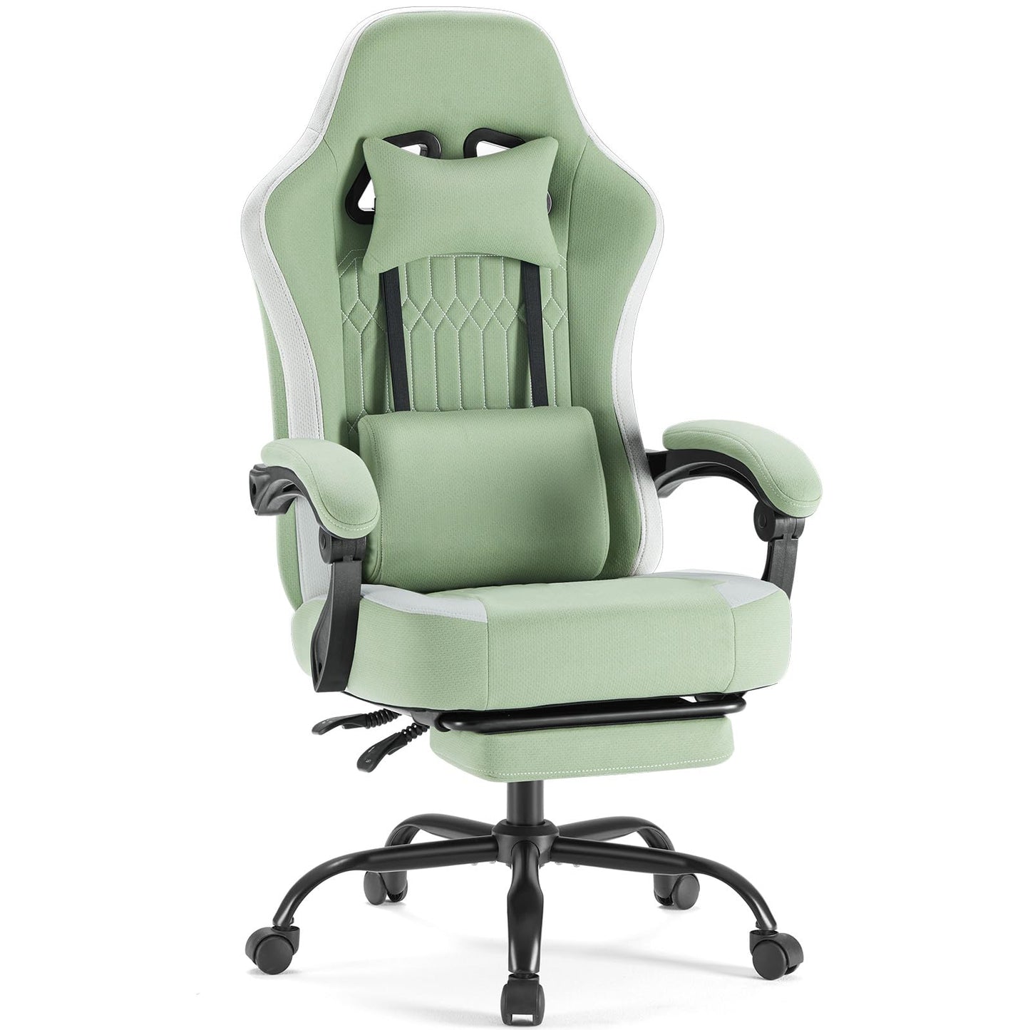 White Pink Gaming Chair with Footrest & Headrest, PU Leather Reclining Office Chair