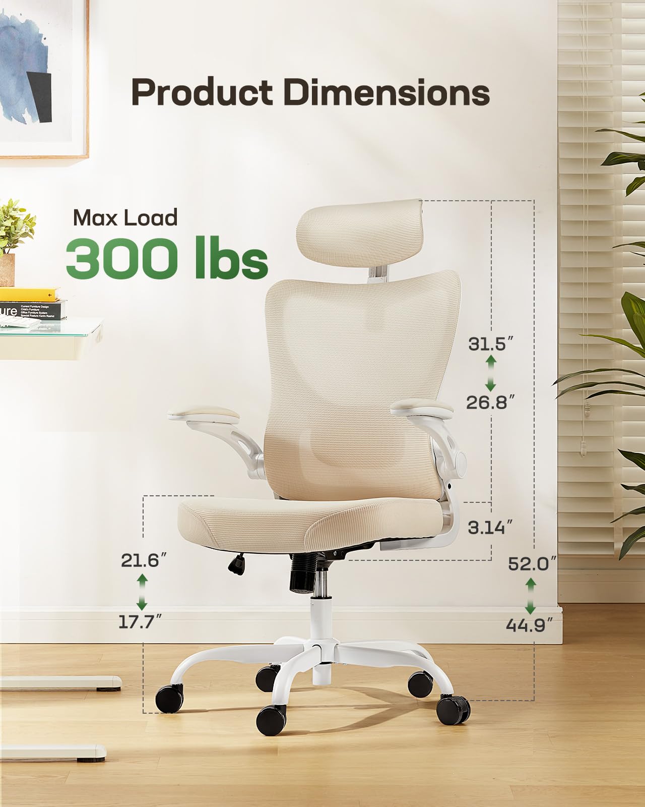 Ergonomic Office Chair with Mesh Back, Adjustable Lumbar Support, 3D Armrests & Headrest,