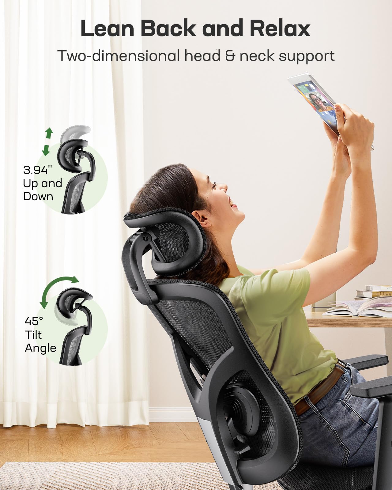 Ergonomic Office Chair with Mesh Back, Adjustable Lumbar Support, 3D Armrests & Headrest,
