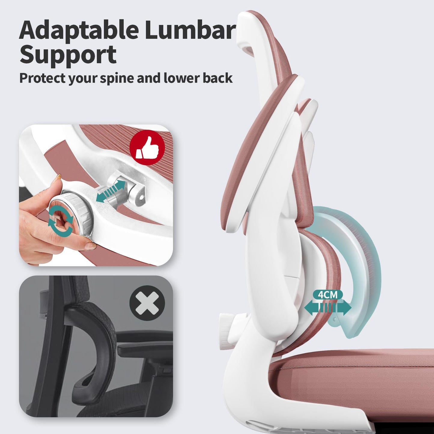 White Ergonomic Office Chair – Mesh Desk Chair with Adjustable Lumbar Support, Comfortable Executive