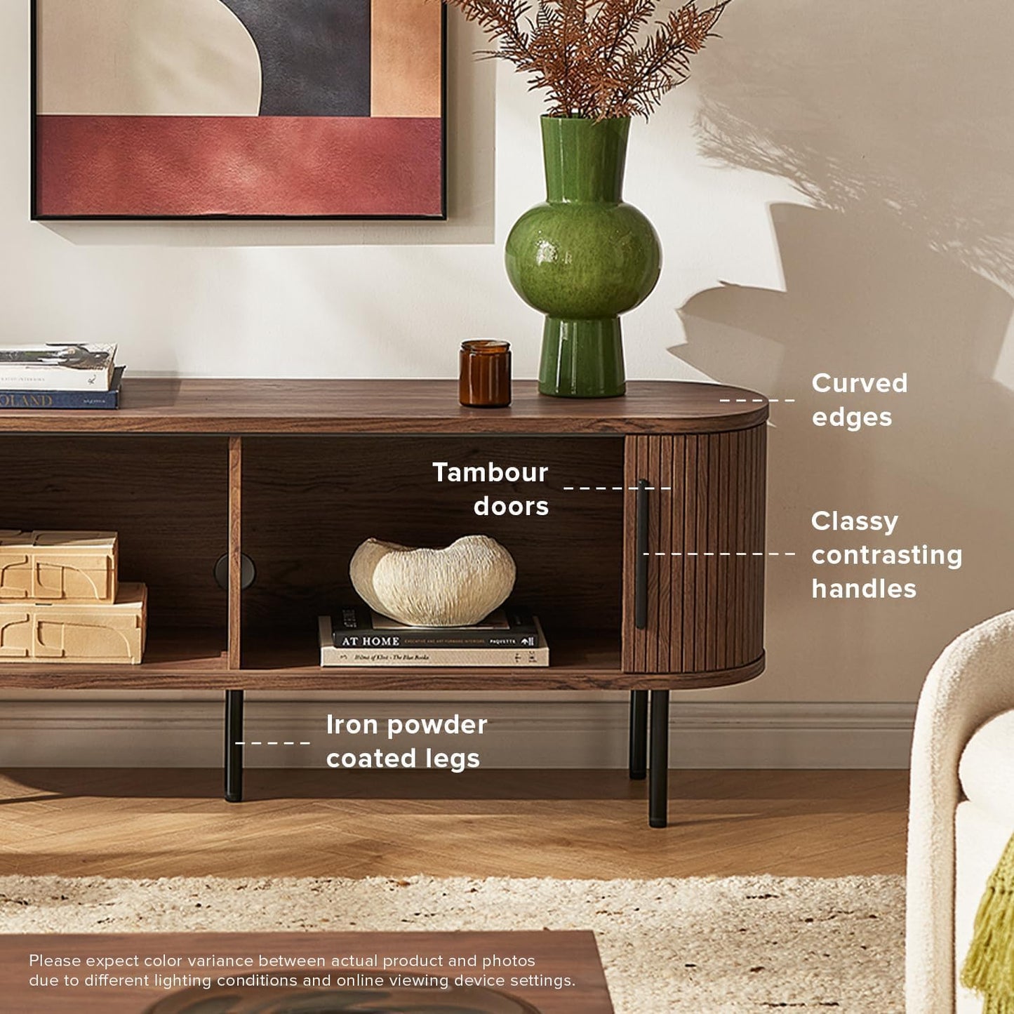 Mid-Century Modern TV Stand – 59" Walnut Entertainment Center for 55–65 Inch TVs,