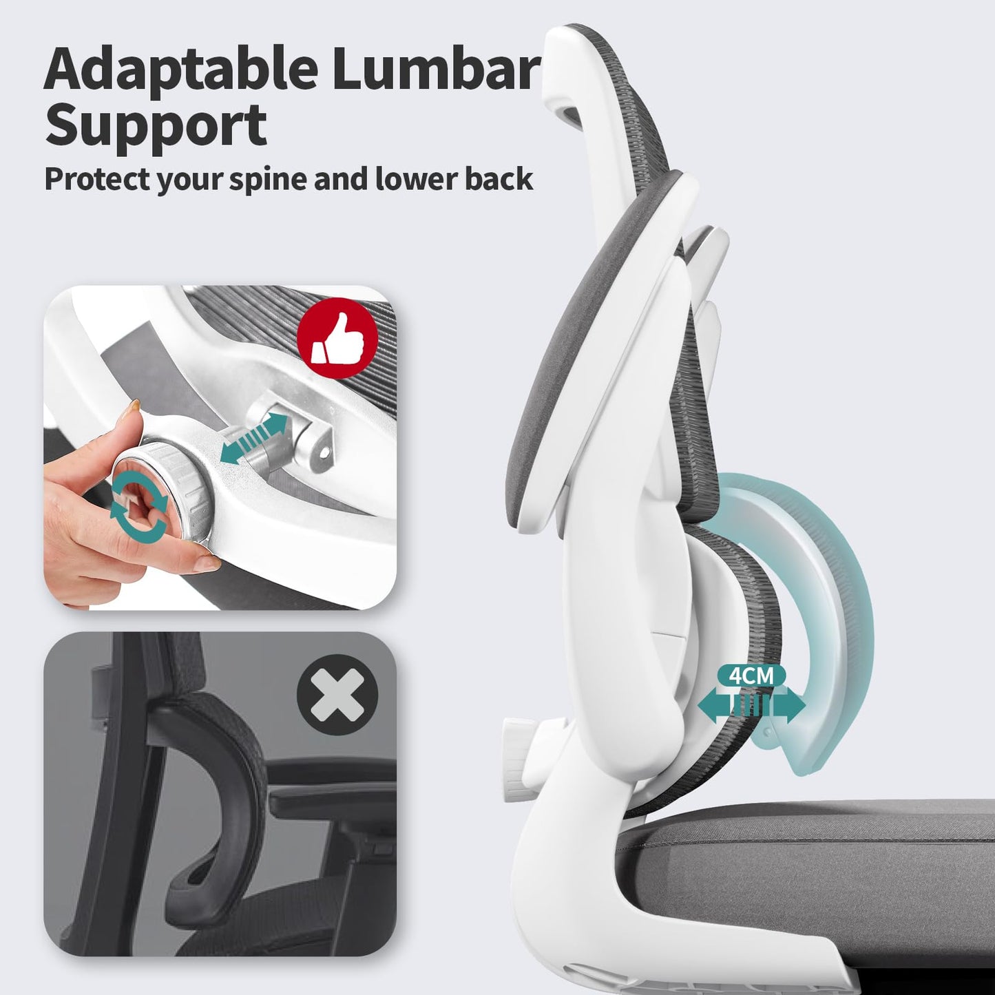 White Ergonomic Office Chair – Mesh Desk Chair with Adjustable Lumbar Support, Comfortable Executive