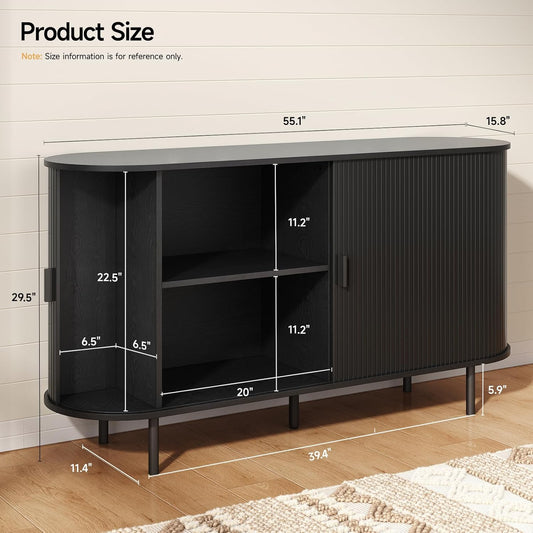 1055" Sideboard Buffet Cabinet with Storage, Storage Cabinet with Sliding Door & Adjustable Shelf